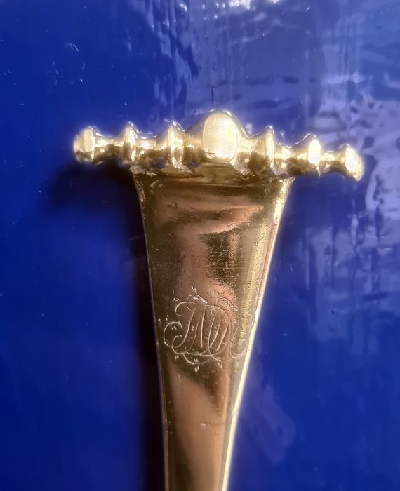 George III silver ladle, shell-shaped with scroll handle, indistinctly initialled to handle, - Image 3 of 4