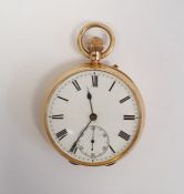 Gents 18ct gold keyless lever open-faced pocket watch, Roman numerals and subsidiary seconds dial