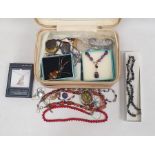 Assorted costume jewellery, some items boxed, makeup case etc (1 box)