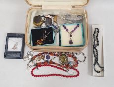 Assorted costume jewellery, some items boxed, makeup case etc (1 box)