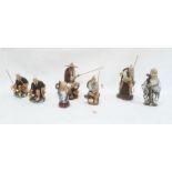 Five pottery models of Chinese fishermen and two other figures (7)