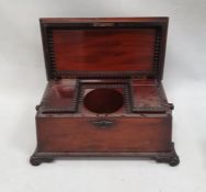 19th century mahogany tea caddy with moulded egg and dart edge, the top opening to reveal