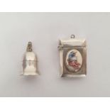 20th century silver tooth box, bell-shaped, with fairy finial, Birmingham maker J Bros and a