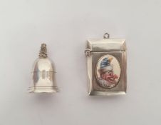 20th century silver tooth box, bell-shaped, with fairy finial, Birmingham maker J Bros and a