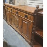 Oak sideboard, rectangular top above two drawers, three cupboard doors, 152cm x 97cm