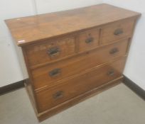 20th century oak chest, three short over two long drawers, plinth base, 105cm x 82cm