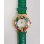 Brooks and Bentley Rialto gilt metal and millefiori wristwatch with green crocodile effect strap