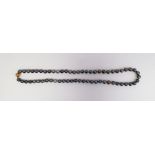 Black cultured pearl necklace with 15ct gold ball clasp