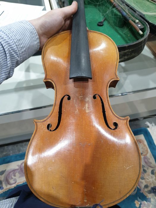 Violin with two-piece back, with two bows, in case and another violin in case and a soft case (3) - Image 12 of 20