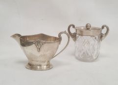 Early 20th century silver milk jug, Birmingham, date marks worn (dented), 4ozt approx. and a late