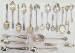 Quantity of assorted silver and plated sugar nips, apostle spoons and souvenir spoons, 8ozt