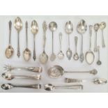 Quantity of assorted silver and plated sugar nips, apostle spoons and souvenir spoons, 8ozt