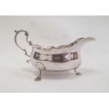 George II silver sauceboat, scalloped edge on splayed feet, Newcastle 1759, maker John Langlands