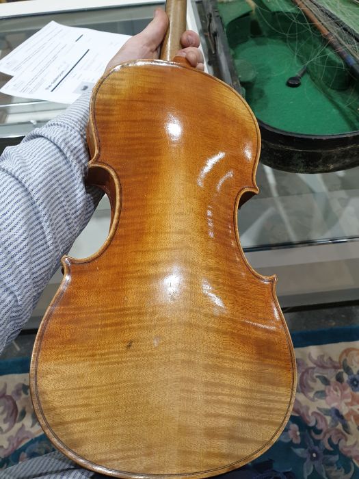 Violin with two-piece back, with two bows, in case and another violin in case and a soft case (3) - Image 13 of 20