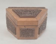 Carved stationery box, the hinged cover and sides with applied carved panels, possibly Indian,