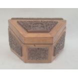 Carved stationery box, the hinged cover and sides with applied carved panels, possibly Indian,