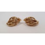 Pair of modern 14ct gold earrings, lozenge shaped of crossover design,  6.5g approx.