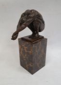 After Milo, bronze figure of a diver, marked to base, on rectangular plinth base, 23cm high