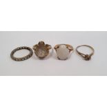 9ct gold white opal set ring, a 9ct gold and single solitaire diamond set ring, 1mm in diameter