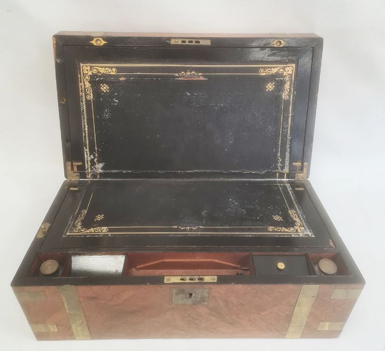 19th century walnut and brass bound writing slope with fitted interior and drawer under Condition - Image 3 of 5