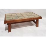 20th century tile-top coffee table on oak frame, 132 x 43cm