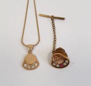 9ct -10ct gold pendant set with four small diamonds on a 9ct gold chain, 4g approx and a 10ct gold