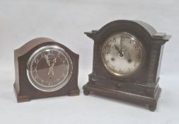 Smiths mantel clock in oak case and another mantel clock in oak case, with turned pilasters and