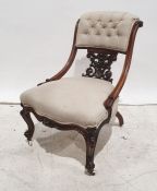 Early Victorian salon chair, carved walnut show frame, cream upholstered back and serpentine fronted