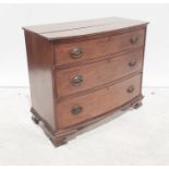 20th century mahogany bow-front three drawer chest on ogee bracket feet, 86cm x 73.5cm