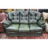 Modern green ground leather three-seater sofa by Thomas Lloyd