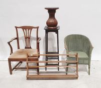 Georgian carver chair and two apidistra stands, a Lloyd loom type green tub chair and a Ercol wall