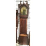 19th century oak cased longcase clock, the brass dial marked to the arch top 'Tempus Fugit' Roman
