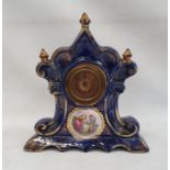 Ceramic bodied mantel clock by Royal Warwick, blue ground with gilt decoration and Arabic numerals
