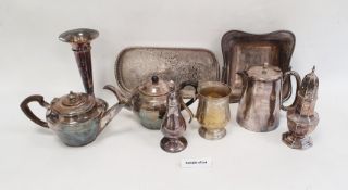 Large quantity of assorted plated ware, teapots, sifters, flatware, etc (2 boxes)