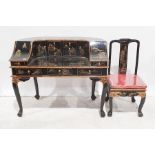 Chinese style desk, assorted drawers and cupboard doors and single matching chair (2)