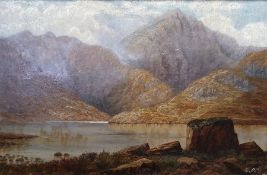 G E Lowe - British 19th century Oil on canvas Mountainous lake scene, 49.5 x 75cm