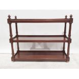 Late 19th century mahogany three-tier buffet, tapered fluted supports, the whole on castors, 137cm x