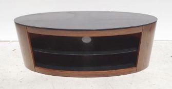 Modern oval coffee table with smoked glass top and two shelves, 110cm x 41cm