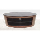 Modern oval coffee table with smoked glass top and two shelves, 110cm x 41cm