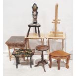 Assorted furniture to include foliate canal ware decorated stool, chair, tray, spoon, vase, kettle