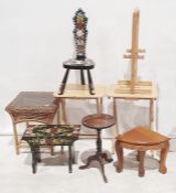 Assorted furniture to include foliate canal ware decorated stool, chair, tray, spoon, vase, kettle