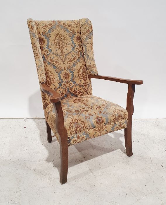 Early 20th century wing-back chair, foliate upholstery