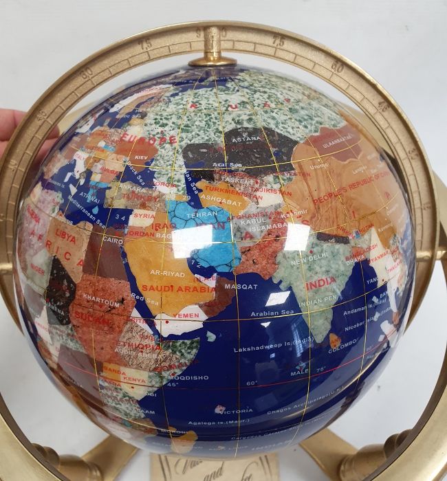 220mm gemstone globe in rotating cradle, with four sculptured legs and central compass - Image 3 of 4