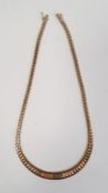 9ct three coloured gold graduated necklace, with graduated three coloured gold bars to the centre