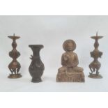 Japanese bronzed vase, dragon relief, 16cm high, a bronzed seated Buddha and a pair of