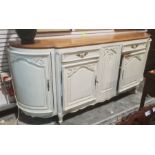 Large French style sideboard, the breakfront top with moulded edge and parquetry inlay, white