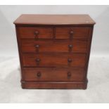 Early 20th century walnut chest of two short over three long drawers, the rectangular top with