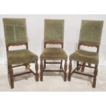 Set of six oak framed green upholstered back and seated 20th century dining chairs (6)