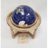 220mm gemstone globe in rotating cradle, with four sculptured legs and central compass