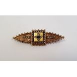 LOT WITHDRAWN Victorian 15ct gold mourning brooch set with four small diamonds, single sapphire